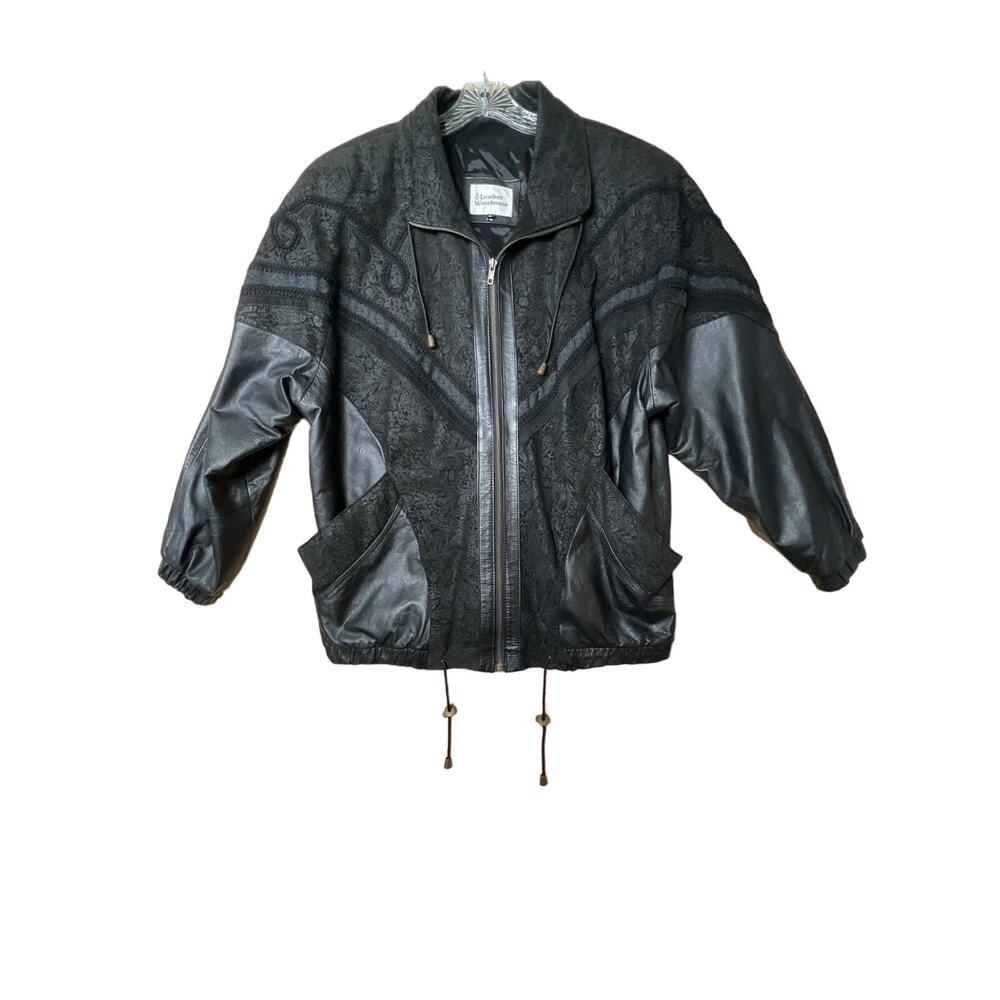 the Leather Warehouse Vintage Genuine Black Leather Jacket Paisley Size Large